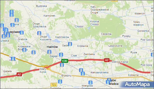 mapa Krzewina gmina Halinów, Krzewina gmina Halinów na mapie Targeo