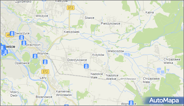 mapa Krzyków gmina Czernica, Krzyków gmina Czernica na mapie Targeo