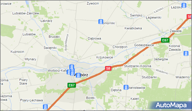 mapa Krzykowice gmina Wolbórz, Krzykowice gmina Wolbórz na mapie Targeo