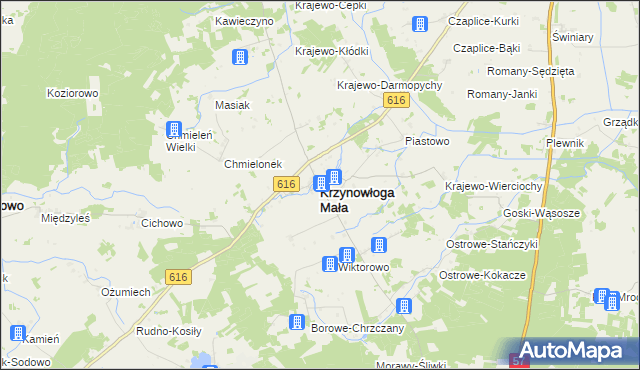 mapa Krzynowłoga Mała, Krzynowłoga Mała na mapie Targeo