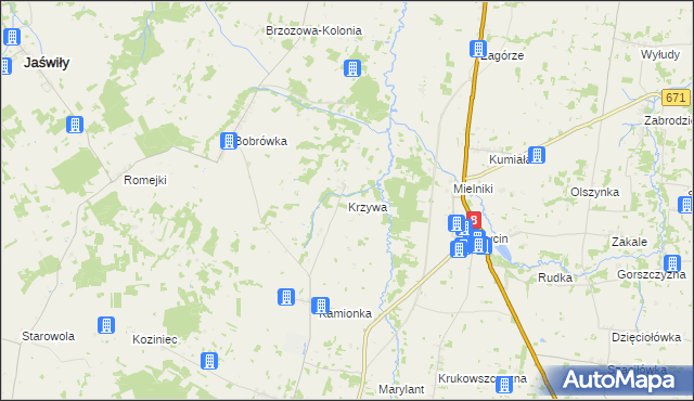 mapa Krzywa gmina Jasionówka, Krzywa gmina Jasionówka na mapie Targeo