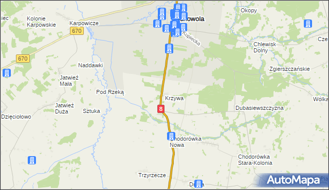 mapa Krzywa gmina Suchowola, Krzywa gmina Suchowola na mapie Targeo