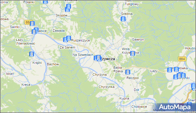 mapa Krzywcza, Krzywcza na mapie Targeo