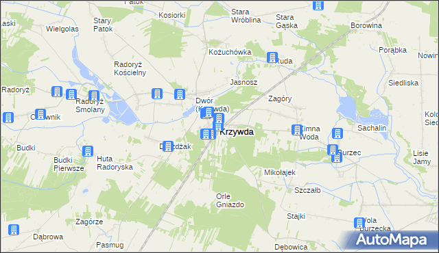 mapa Krzywda powiat łukowski, Krzywda powiat łukowski na mapie Targeo