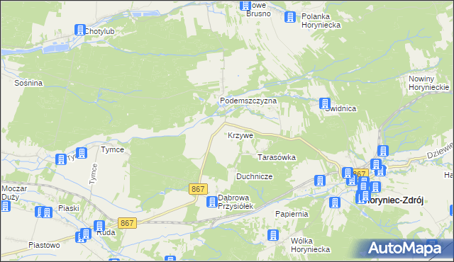 mapa Krzywe gmina Horyniec-Zdrój, Krzywe gmina Horyniec-Zdrój na mapie Targeo