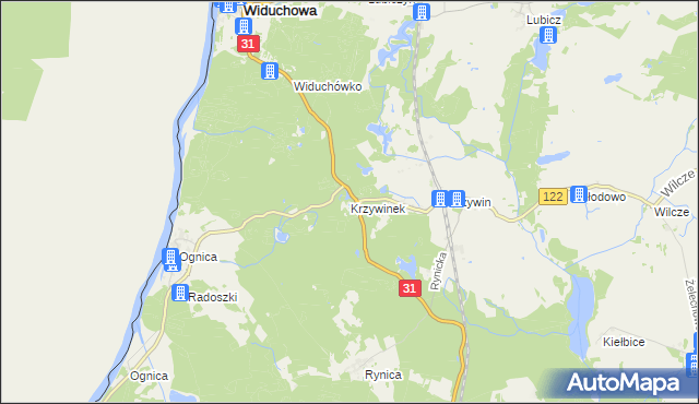 mapa Krzywinek, Krzywinek na mapie Targeo