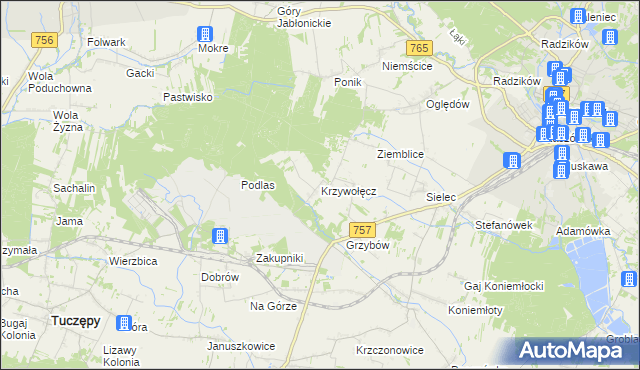 mapa Krzywołęcz, Krzywołęcz na mapie Targeo