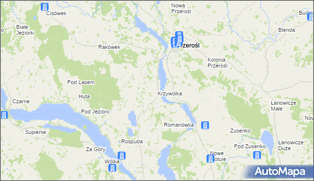 mapa Krzywólka gmina Przerośl, Krzywólka gmina Przerośl na mapie Targeo