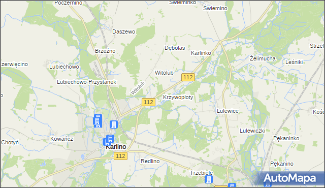 mapa Krzywopłoty gmina Karlino, Krzywopłoty gmina Karlino na mapie Targeo