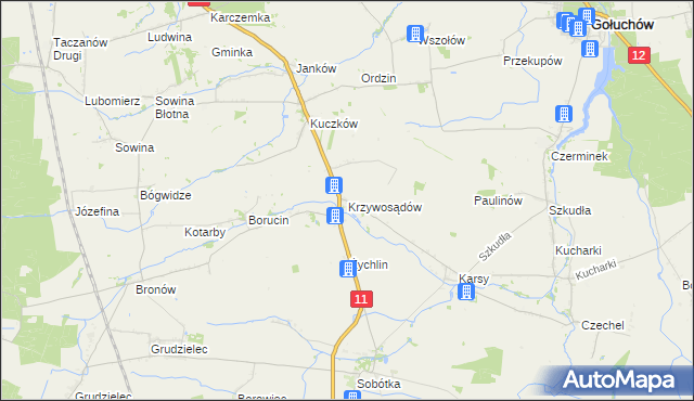 mapa Krzywosądów, Krzywosądów na mapie Targeo