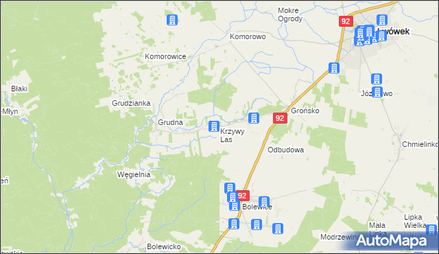 mapa Krzywy Las gmina Lwówek, Krzywy Las gmina Lwówek na mapie Targeo