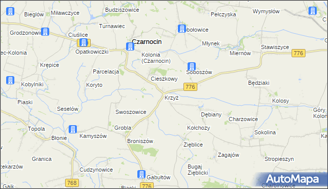 mapa Krzyż gmina Czarnocin, Krzyż gmina Czarnocin na mapie Targeo