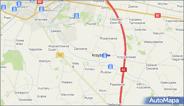 mapa Krzyżanów powiat kutnowski, Krzyżanów powiat kutnowski na mapie Targeo