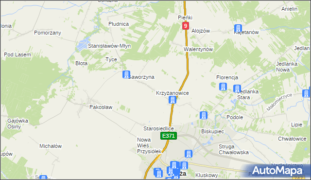 mapa Krzyżanowice gmina Iłża, Krzyżanowice gmina Iłża na mapie Targeo