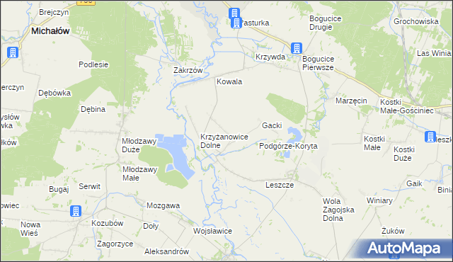 mapa Krzyżanowice Średnie, Krzyżanowice Średnie na mapie Targeo