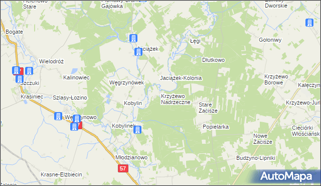 mapa Krzyżewo Nadrzeczne, Krzyżewo Nadrzeczne na mapie Targeo