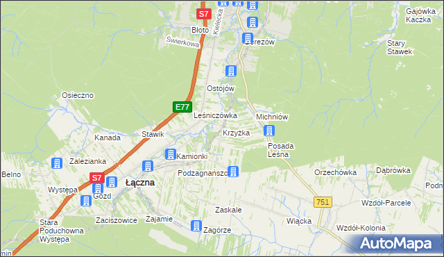 mapa Krzyżka, Krzyżka na mapie Targeo