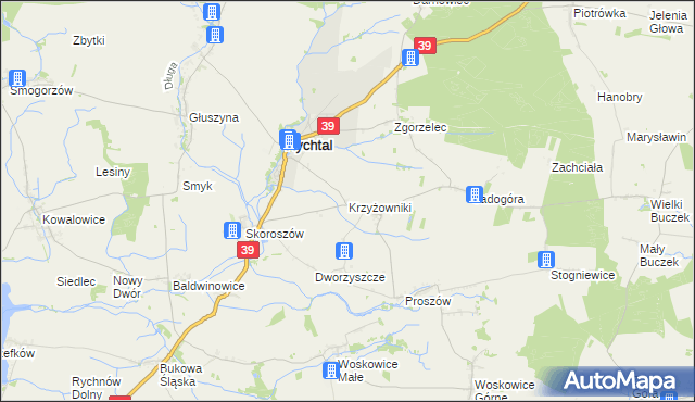 mapa Krzyżowniki gmina Rychtal, Krzyżowniki gmina Rychtal na mapie Targeo