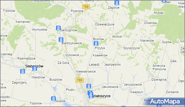 mapa Ksawerów gmina Działoszyce, Ksawerów gmina Działoszyce na mapie Targeo