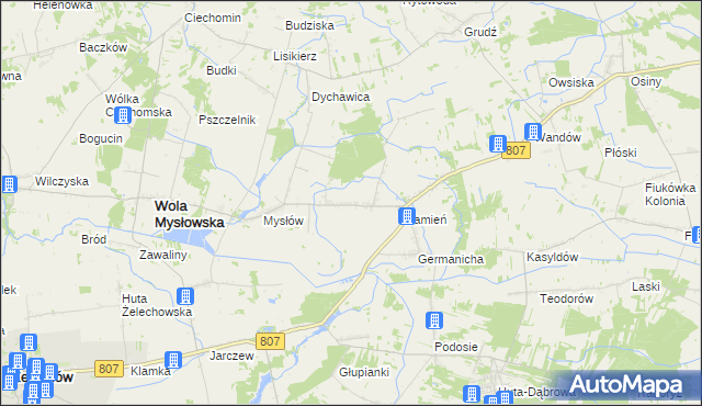 mapa Ksawerynów gmina Wola Mysłowska, Ksawerynów gmina Wola Mysłowska na mapie Targeo