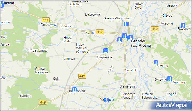 mapa Książenice gmina Grabów nad Prosną, Książenice gmina Grabów nad Prosną na mapie Targeo