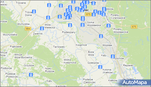mapa Książnice gmina Mielec, Książnice gmina Mielec na mapie Targeo