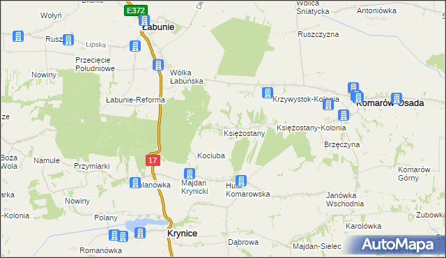 mapa Księżostany, Księżostany na mapie Targeo