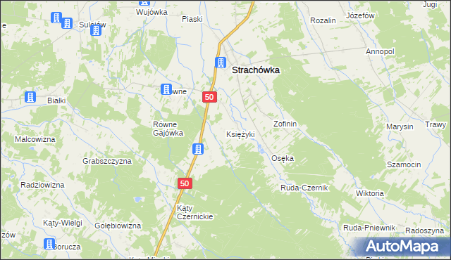 mapa Księżyki, Księżyki na mapie Targeo