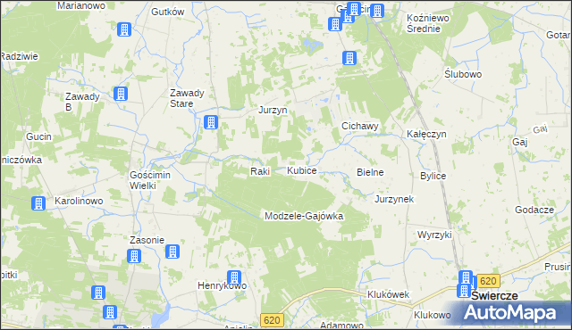 mapa Kubice gmina Nowe Miasto, Kubice gmina Nowe Miasto na mapie Targeo