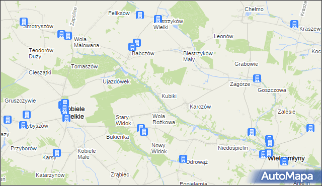 mapa Kubiki gmina Wielgomłyny, Kubiki gmina Wielgomłyny na mapie Targeo
