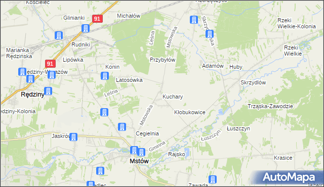 mapa Kuchary gmina Mstów, Kuchary gmina Mstów na mapie Targeo