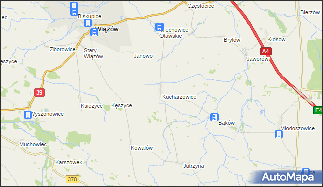 mapa Kucharzowice, Kucharzowice na mapie Targeo