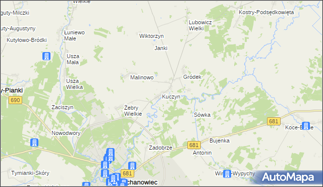 mapa Kuczyn gmina Klukowo, Kuczyn gmina Klukowo na mapie Targeo
