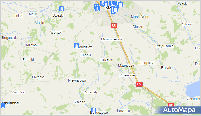 mapa Kuczyn gmina Mońki, Kuczyn gmina Mońki na mapie Targeo