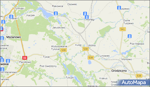 mapa Kuligi gmina Grodziczno, Kuligi gmina Grodziczno na mapie Targeo