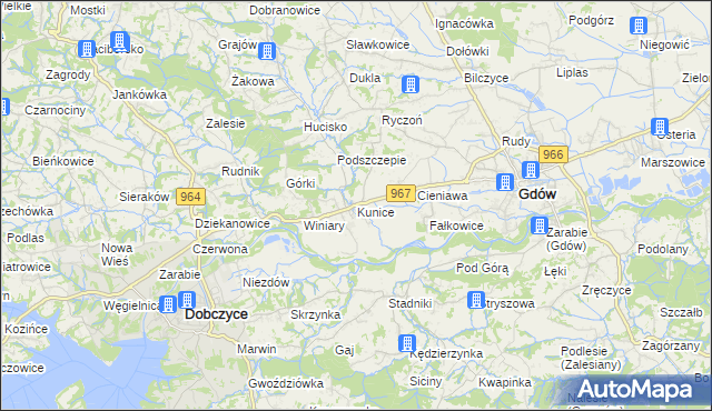 mapa Kunice gmina Gdów, Kunice gmina Gdów na mapie Targeo