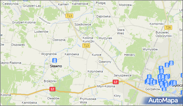 mapa Kunice gmina Sławno, Kunice gmina Sławno na mapie Targeo