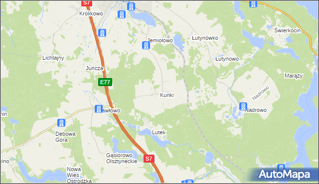 mapa Kunki gmina Olsztynek, Kunki gmina Olsztynek na mapie Targeo