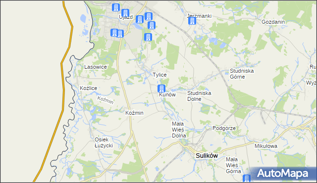 mapa Kunów gmina Zgorzelec, Kunów gmina Zgorzelec na mapie Targeo