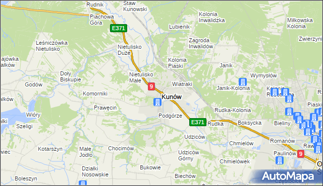 mapa Kunów powiat ostrowiecki, Kunów powiat ostrowiecki na mapie Targeo