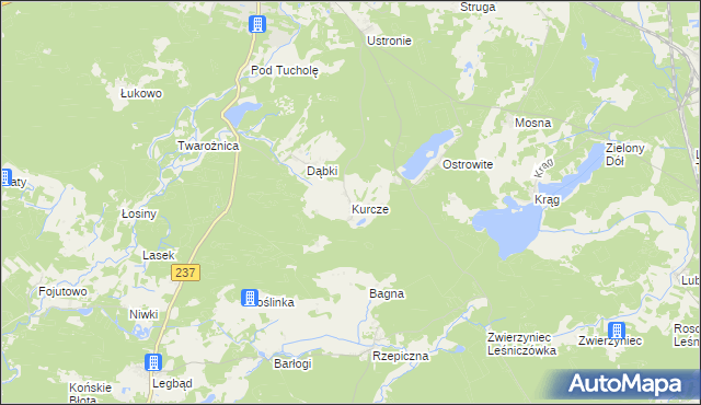 mapa Kurcze gmina Czersk, Kurcze gmina Czersk na mapie Targeo