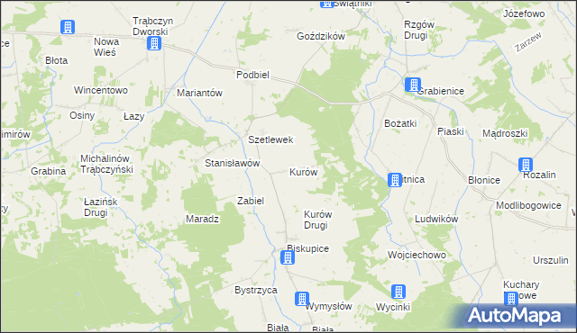 mapa Kurów gmina Rzgów, Kurów gmina Rzgów na mapie Targeo