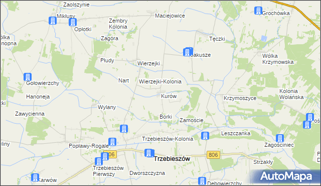 mapa Kurów gmina Trzebieszów, Kurów gmina Trzebieszów na mapie Targeo