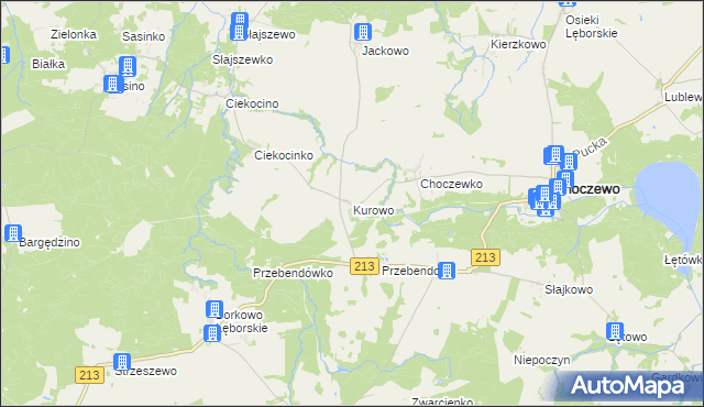 mapa Kurowo gmina Choczewo, Kurowo gmina Choczewo na mapie Targeo