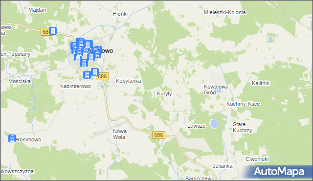 mapa Kuryły gmina Michałowo, Kuryły gmina Michałowo na mapie Targeo