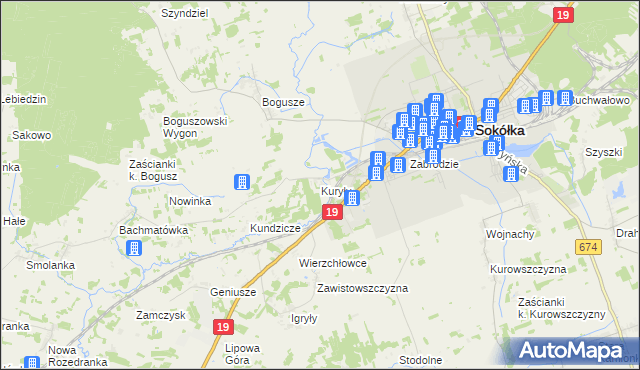 mapa Kuryły gmina Sokółka, Kuryły gmina Sokółka na mapie Targeo