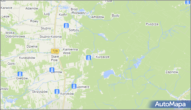 mapa Kurzacze gmina Gowarczów, Kurzacze gmina Gowarczów na mapie Targeo