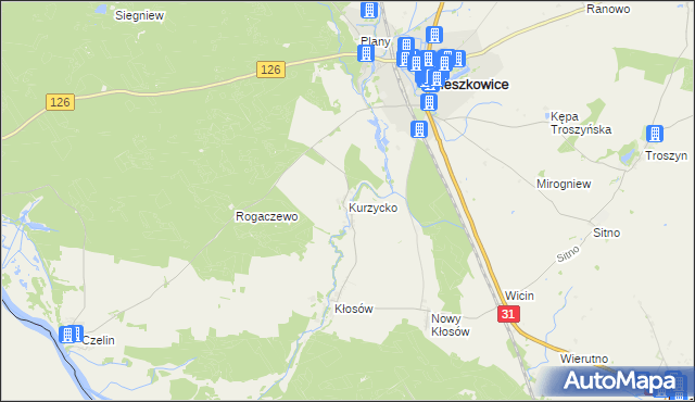 mapa Kurzycko, Kurzycko na mapie Targeo