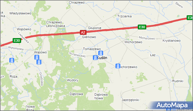 mapa Kuślin, Kuślin na mapie Targeo