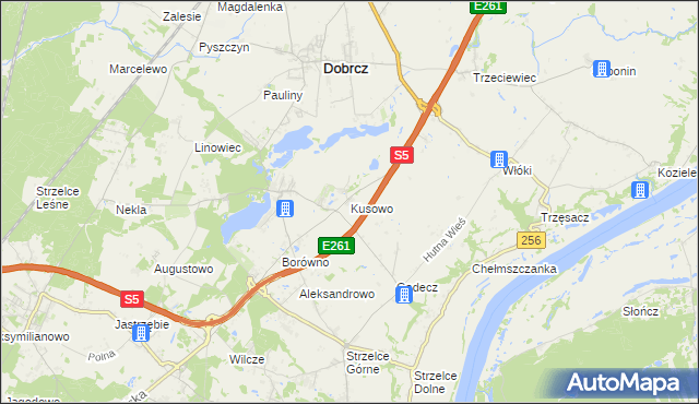 mapa Kusowo gmina Dobrcz, Kusowo gmina Dobrcz na mapie Targeo